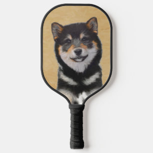 Shiba Inu (Schwarz und Tan) Malerei - Hundekunst Pickleball Schläger