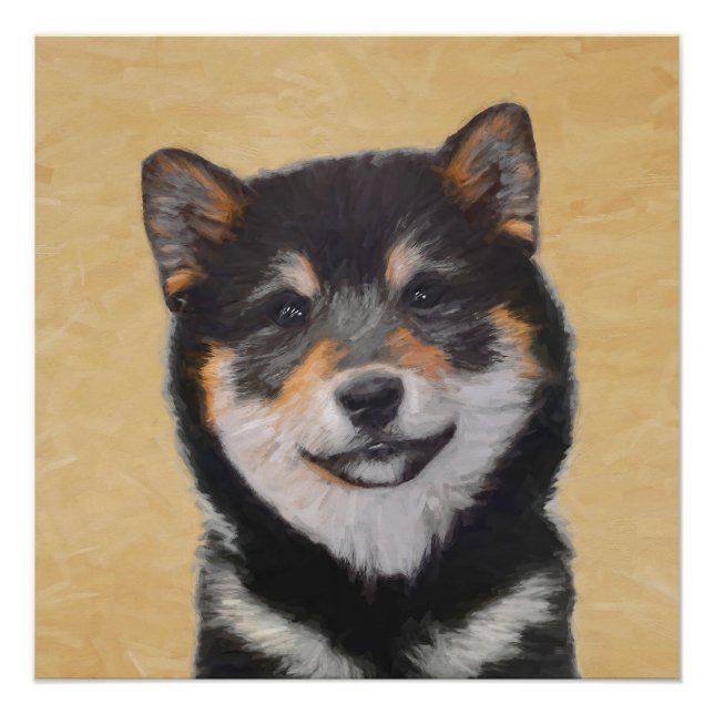 Shiba Inu (Schwarz und Tan) Malerei - Hundekunst Poster (Vorderseite)