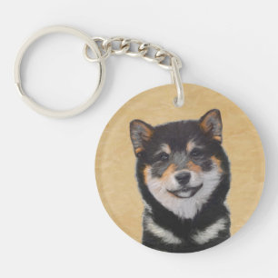 Shiba Inu (Schwarz und Tan) Malerei - Hundekunst Schlüsselanhänger