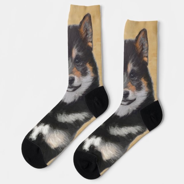 Shiba Inu (Schwarz und Tan) Malerei - Hundekunst Socken (Linkes Detail)