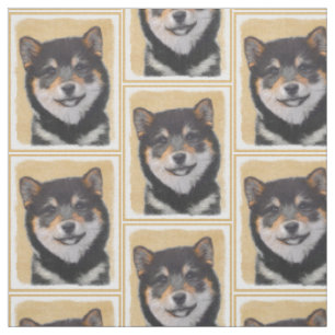 Shiba Inu (Schwarz und Tan) Malerei - Hundekunst Stoff