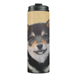 Shiba Inu (Schwarz und Tan) Malerei - Hundekunst Thermosbecher