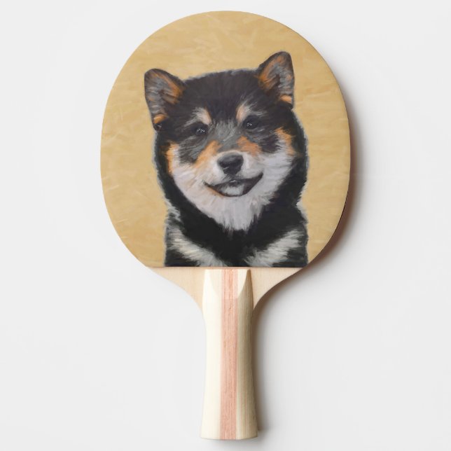 Shiba Inu (Schwarz und Tan) Malerei - Hundekunst Tischtennis Schläger (Vorderseite)