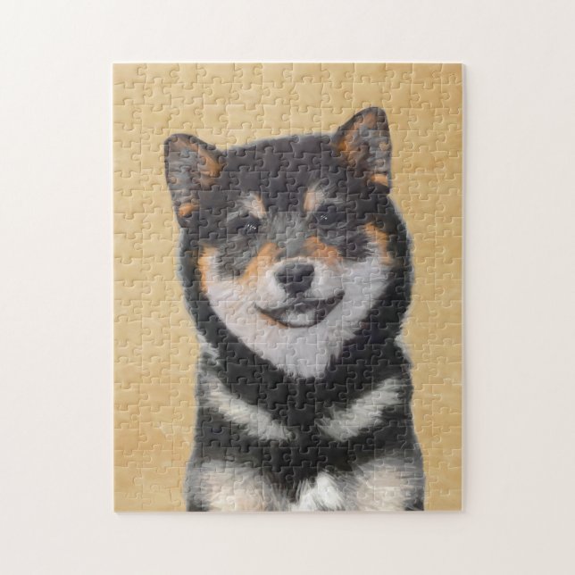 Shiba Inu (Schwarzes und TAN) Malerei - Hundekunst (Vertikal)