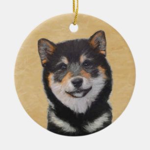 Shiba Inu (Schwarzes und TAN) Malerei - Hundekunst Keramik Ornament