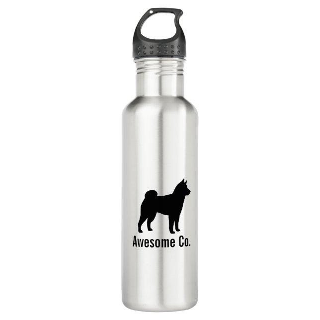Shiba Inu Silhouette mit kundenspezifischem Text Edelstahlflasche (Vorderseite)