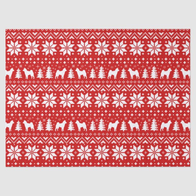 Shiba Inu Silhouette-Weihnachtsmuster-Rot Seidenpapier (Vorderseite)