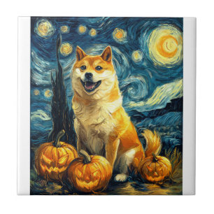Shiba Inu Süßer Hund Halloween Jack O Lantern Kürb Fliese