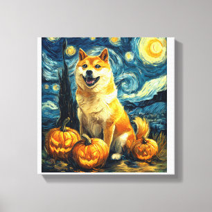 Shiba Inu Süßer Hund Halloween Jack O Lantern Kürb Leinwanddruck