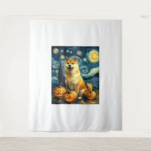 Shiba Inu Süßer Hund Halloween Jack O Lantern Kürb Wandteppich