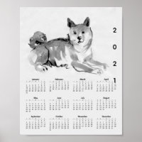Shiba Inu Tableau original 2 Calendrier Poster 202