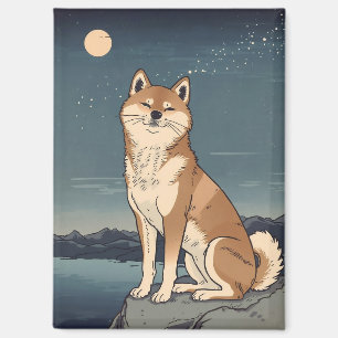 Shiba Inu Under Moonlight Magnet