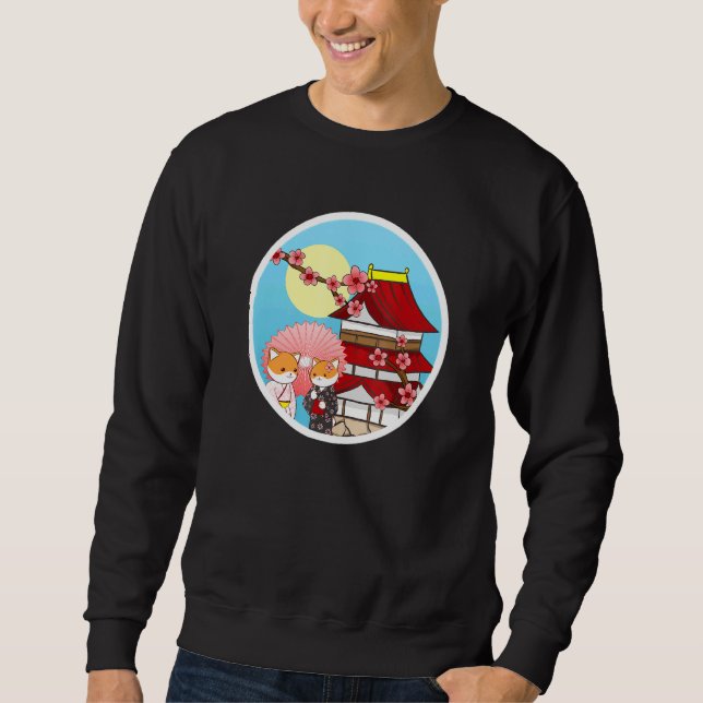 Shiba Inu Uni Dog Burg Temple Kimono Blume Sun Sweatshirt (Vorderseite)