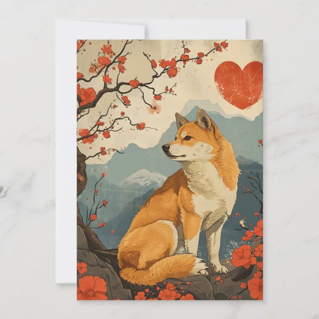 Shiba Inu Vintag Valentinstag Feiertagskarte (Vorderseite)