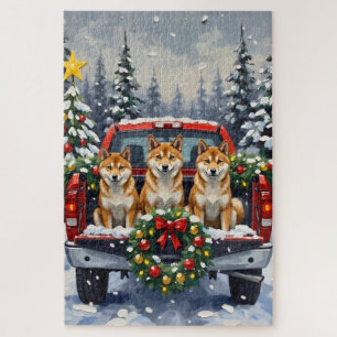 Shiba Inu Weihnachten Rotes Lastwagen Ferien