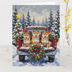 Shiba Inu Weihnachten Rotes Lastwagen Ferien Karte