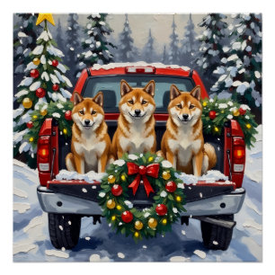 Shiba Inu Weihnachten Rotes Lastwagen Ferien Poster