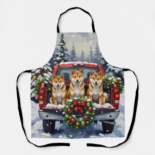 Shiba Inu Weihnachten Rotes Lastwagen Ferien Schürze