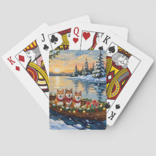 Shiba Inu Weihnachtsboot Urlaub Spielkarten