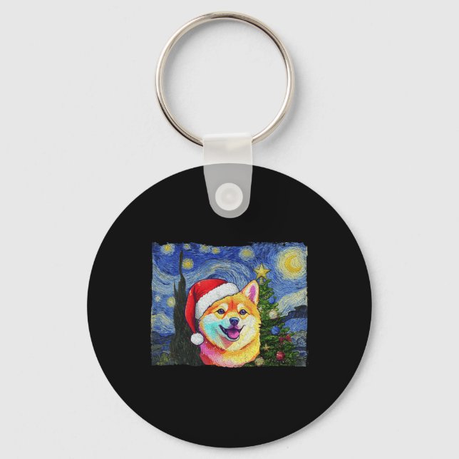 Shiba Inu Weihnachtsmannmütze Weihnachten Starry N Schlüsselanhänger (Vorderseite)