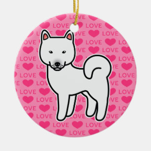 Shiba Inu Weiße Liebesherzen Keramik Ornament