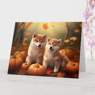 Shiba Inu Welpe Herbstfreude Kürbis Karte