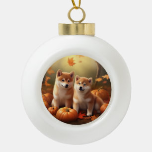 Shiba Inu Welpe Herbstfreude Kürbis Keramik Kugel-Ornament