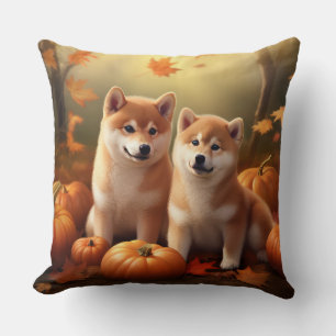 Shiba Inu Welpe Herbstfreude Kürbis Kissen