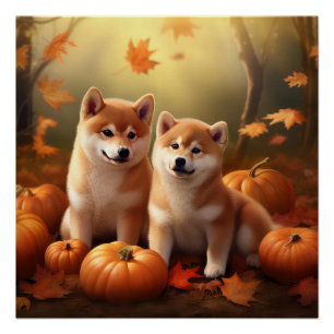 Shiba Inu Welpe Herbstfreude Kürbis Poster
