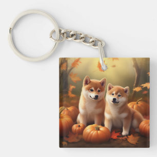 Shiba Inu Welpe Herbstfreude Kürbis Schlüsselanhänger
