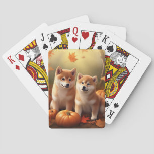 Shiba Inu Welpe Herbstfreude Kürbis Spielkarten
