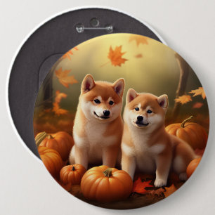 Shiba Inu Welppy Autumn Delight Pumpkin Button