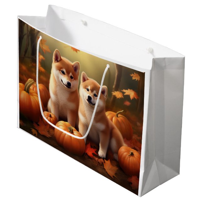 Shiba Inu Welppy Autumn Delight Pumpkin Große Geschenktüte (Vorderseite Schrägansicht)