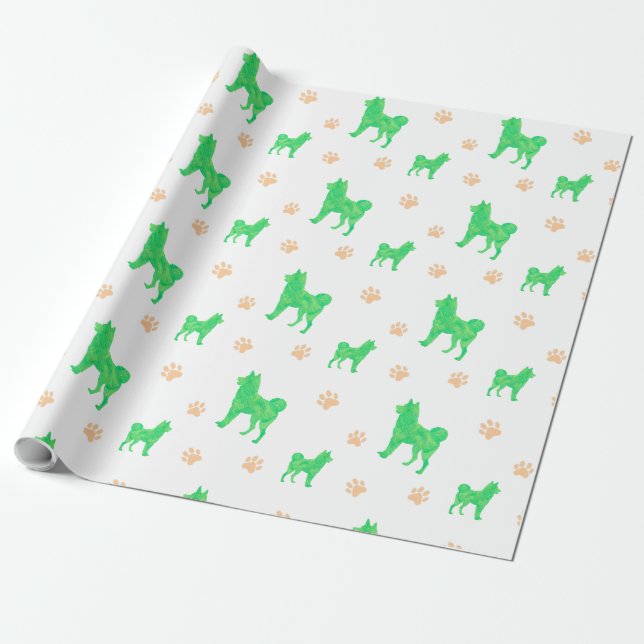 Shiba Inu Wrapping Paper - Minimal Green Gift Geschenkpapier (Ungerollt)