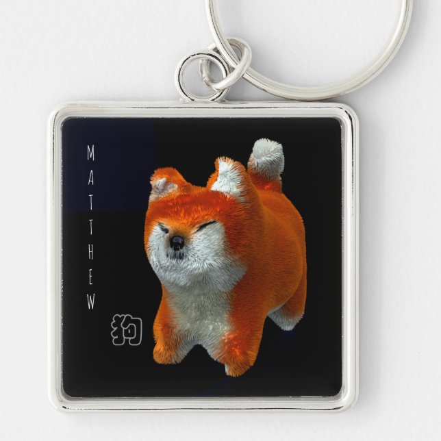Shiba Puppy 3D Digital Art Dog Jahr Name Schlüssel Schlüsselanhänger (Vorne)