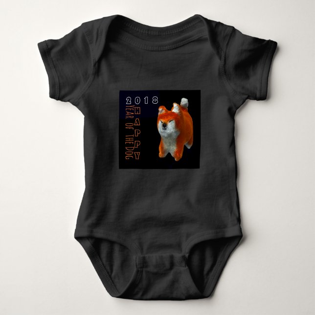 Shiba Puppy 3D Digital Art Dog Year 2018 Baby B Baby Strampler (Vorderseite)