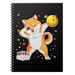 Shiba spielt Bowling   Witziger Hund mit Bowling Notizblock