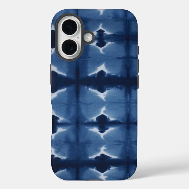 Shibori-blaue gefärbte Krawatte iPhone 16 Hülle (Rückseite)