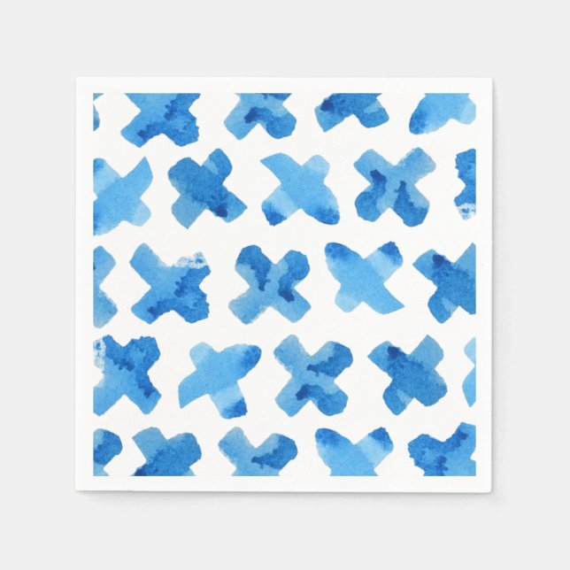 Shibori-blaue Wasserfarben kreuzen x-Muster Serviette (Vorderseite)