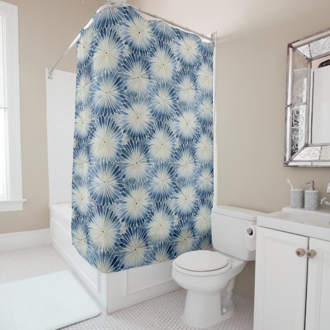 Shibori Blue Gefärbte Krawatte Japan Traditionelle Duschvorhang (Beispiel)