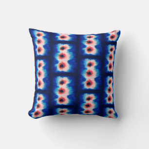 Shibori Fabric Boho Blue Orange Gefärbte Krawatte  Kissen