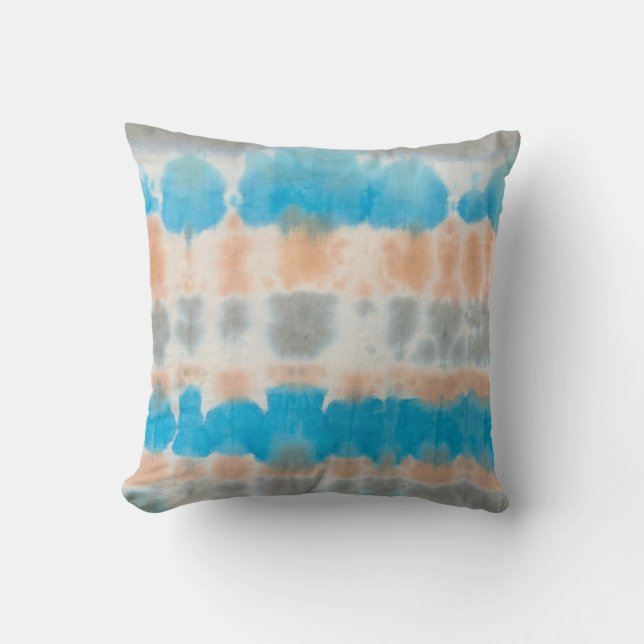 Shibori Fabric Boho Blue Orange Tie Dye Coussin (Recto)