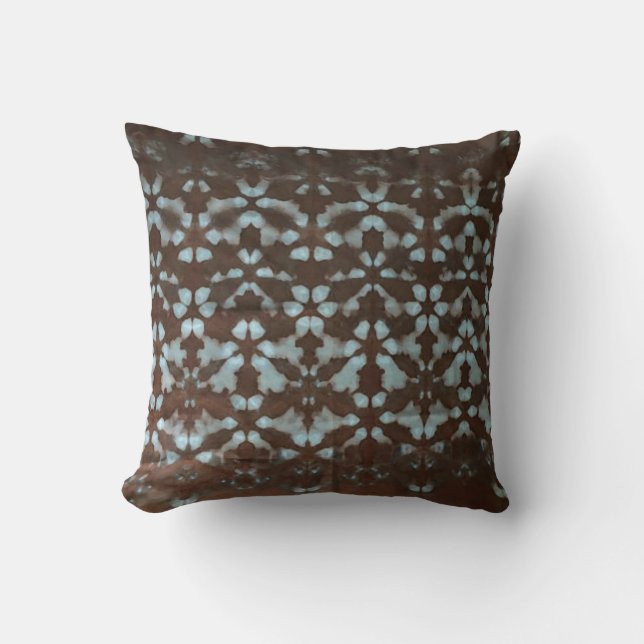 Shibori Fabric Boho Brown Blue Krawatte DyeThrow K Kissen (Vorderseite)