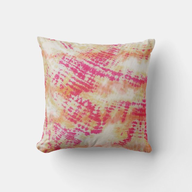 Shibori Fabric Boho Pink Orange Gefärbte Krawatte  Kissen (Vorderseite)