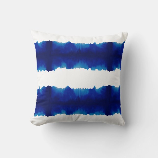 Shibori Fabric Modern Blue Large Stripe Gefärbte K Kissen (Vorderseite)