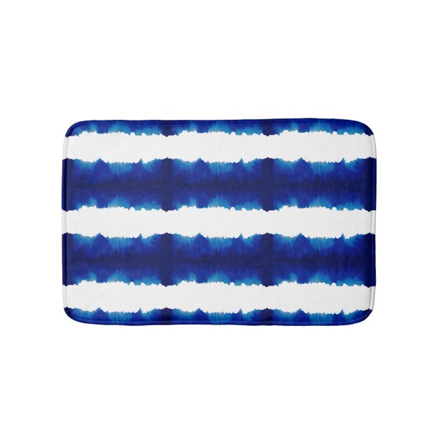 Shibori Gefärbte Krawatte Blauer Streifen Muster B Badematte (Vorderseite)