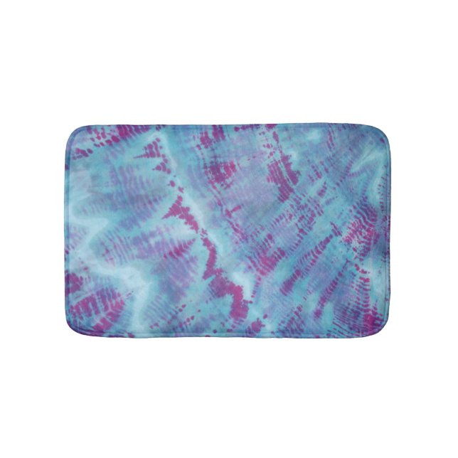 Shibori Gefärbte Krawatte Blaues Lila Muster Badematte (Vorderseite)