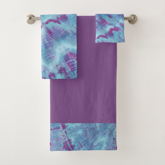 Shibori Gefärbte Krawatte Blue Lila Boho Badetuch  Badhandtuch Set (Insitu)