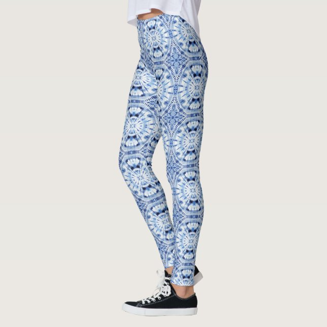 Shibori Gefärbte Krawatte Blue White Indigo Asiati Leggings (Links)