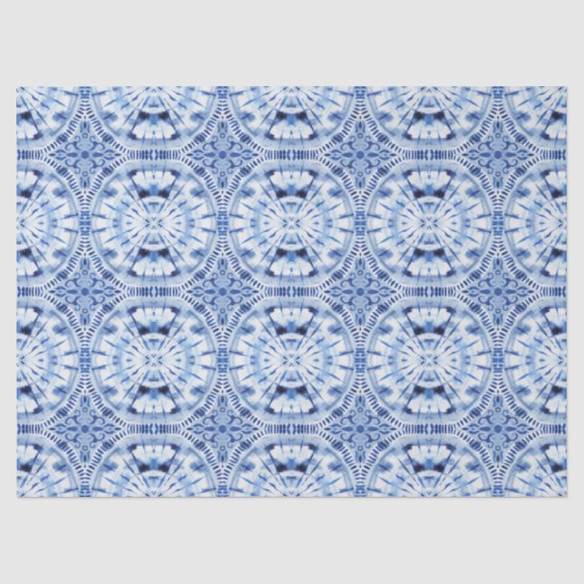 Shibori Gefärbte Krawatte Indigo Blue White Asian  Seidenpapier (Vorderseite)
